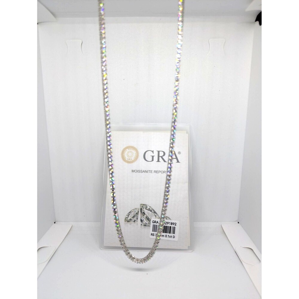 Unisex 0.1ct VVS D Moissanite Tennis Chain 3mm 24 inch in 925 Silver W/ Gra Card